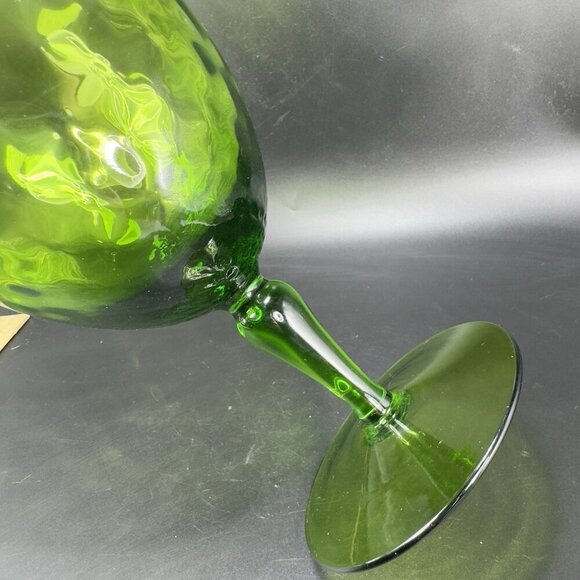 Tall Italian Empoli Glass Vase Footed Compote Hurricane Candle Holder Optic VTG - Picture 5 of 13